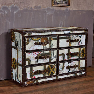 佛山工厂热销 奢华经典手绘图案雕花六斗柜 客厅柜