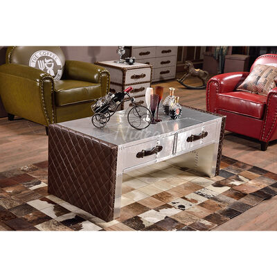 인더스트리얼 스타일 더블 서랍 거실 커피 테이블 캐비닛 시가 바 알루미늄 리벳 맞춤 가구